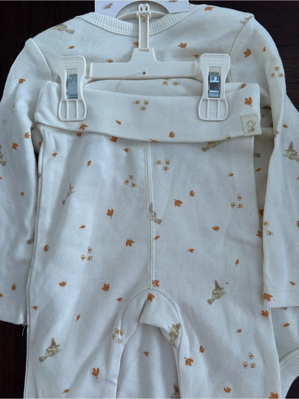 Little Snoopy Cream & Orange Long-Sleeve Baby Bodysuit Set